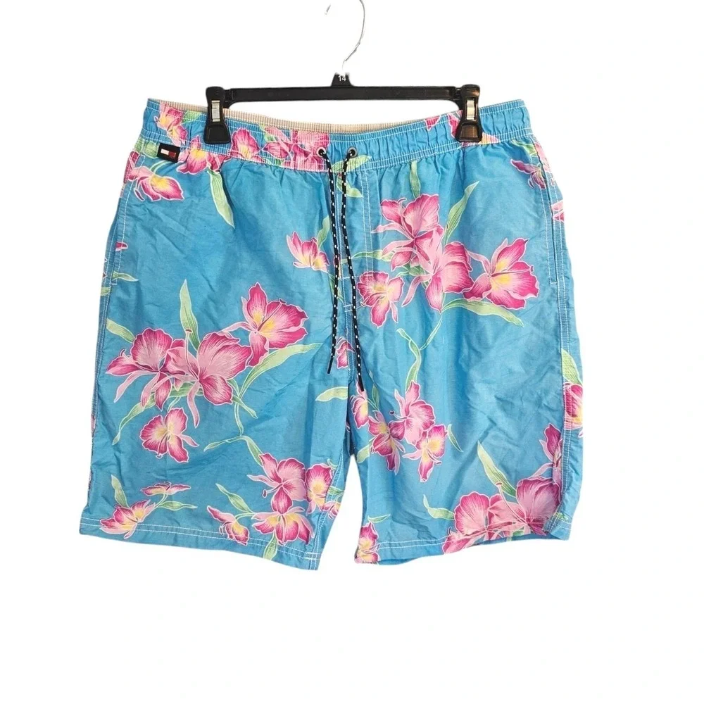 Tommy‎ Hilfiger Blue Pink Blue Floral Swim Shorts Trunks Large